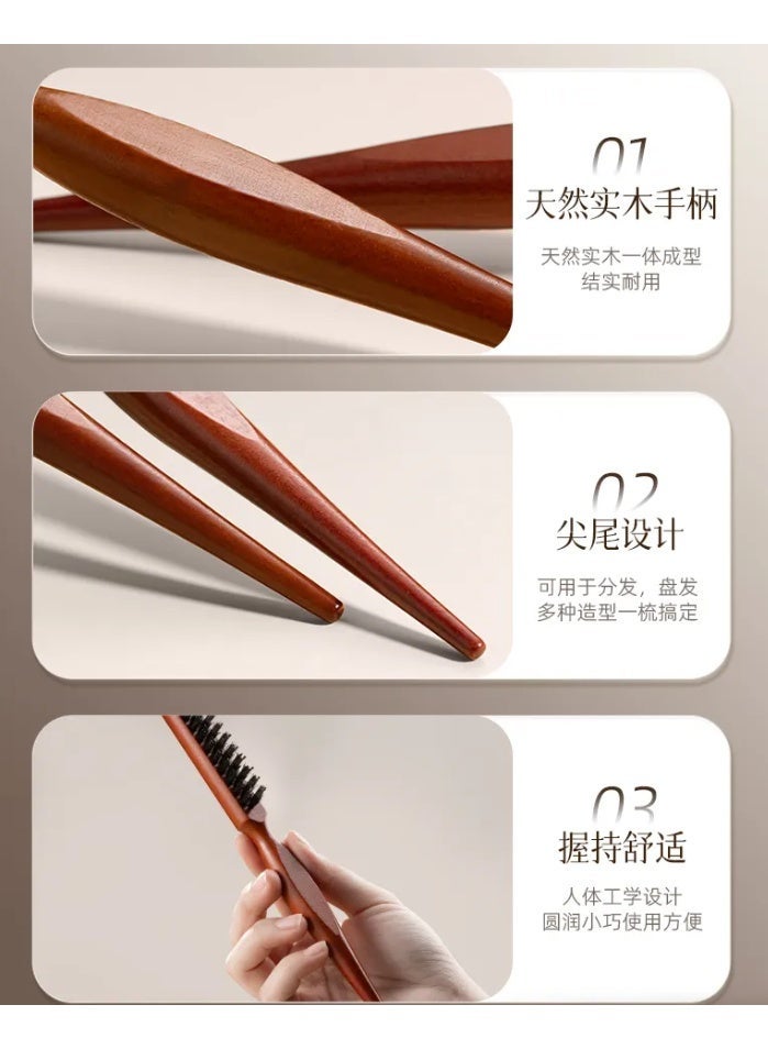 A brown wooden hairbrush and comb for styling hair, suitable for all hair types. It gently massages the scalp and helps to tame baby hairs. - Image 2